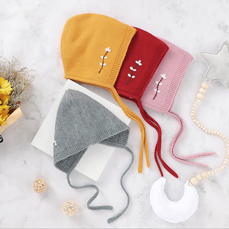 Mũ Beanie Đan Len Mềm Mại Thêu Họa Tiết Xinh Xắn Dùng Làm Đạo Cụ Chụp Ảnh Cho Bé Sơ Sinh