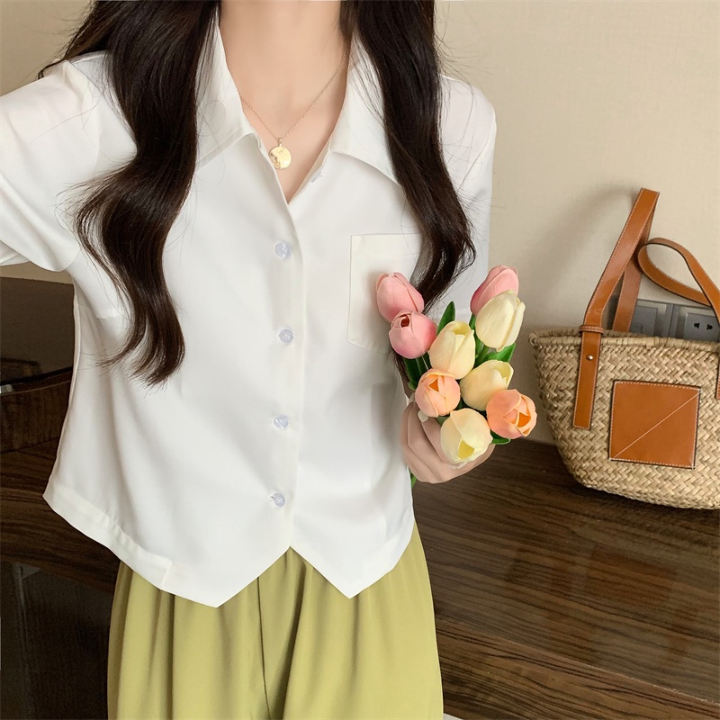 Áo sơ mi SUXI tay ngắn dáng rộng màu trơn thời trang mùa hè phong cách Hàn Quốc