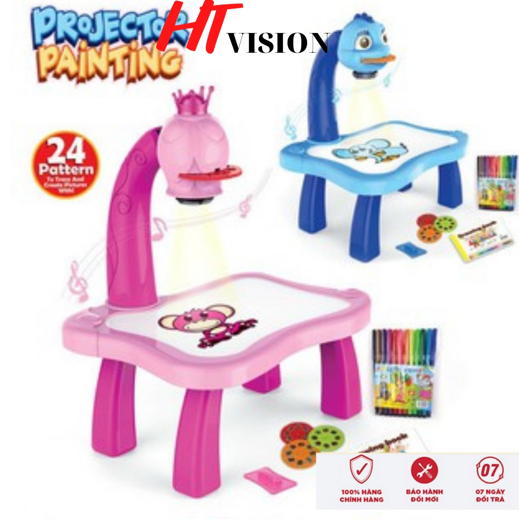 Bàn vẽ có đèn chiếu thông minh cho bé tập học vẽ Projector Painting có nhạc 24 hình dùng pin AA, tặng kèm màu vẽ