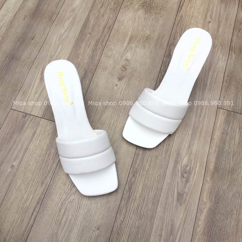 Dép nữ quai ngang cao 5cm siêu nhẹ êm chân - Guốc cao gót màu trắng sang chảnh