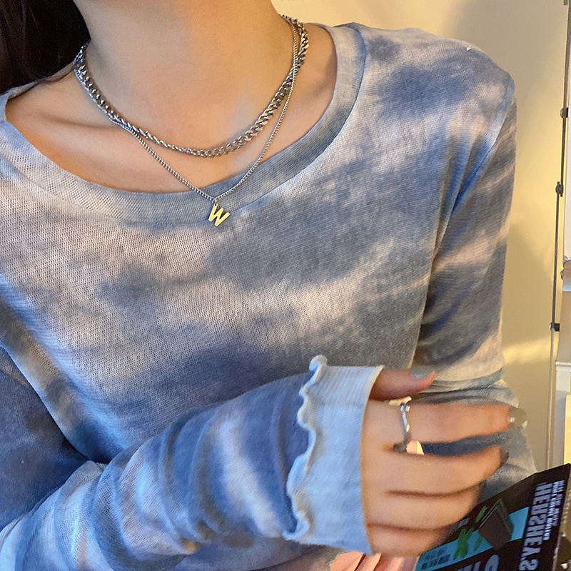 Vòng cổ Hai Sợi Dạng Chuỗi Đính Chữ W Phong Cách Hip Hop Đơn Giản Dễ Phối Đồ