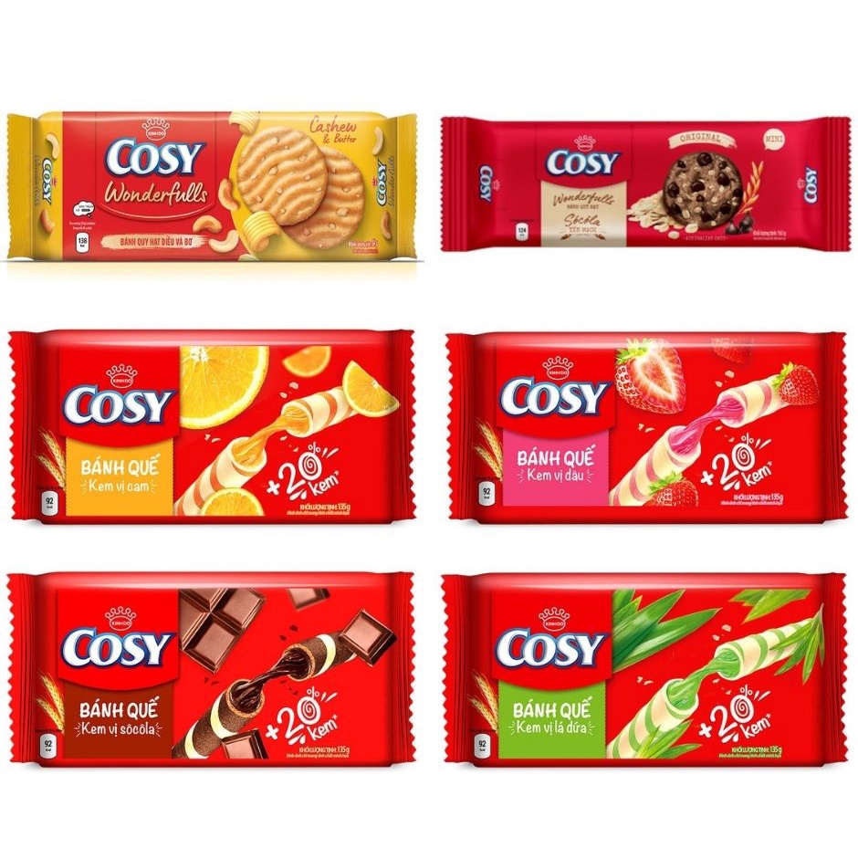 Bánh Quy Cosy Mix Vị Marie Sữa, Yến Mạch, Mứt Táo Dâu Cam, Hạt Điều, Socola, Lá Dứa 100% Chính Hãng