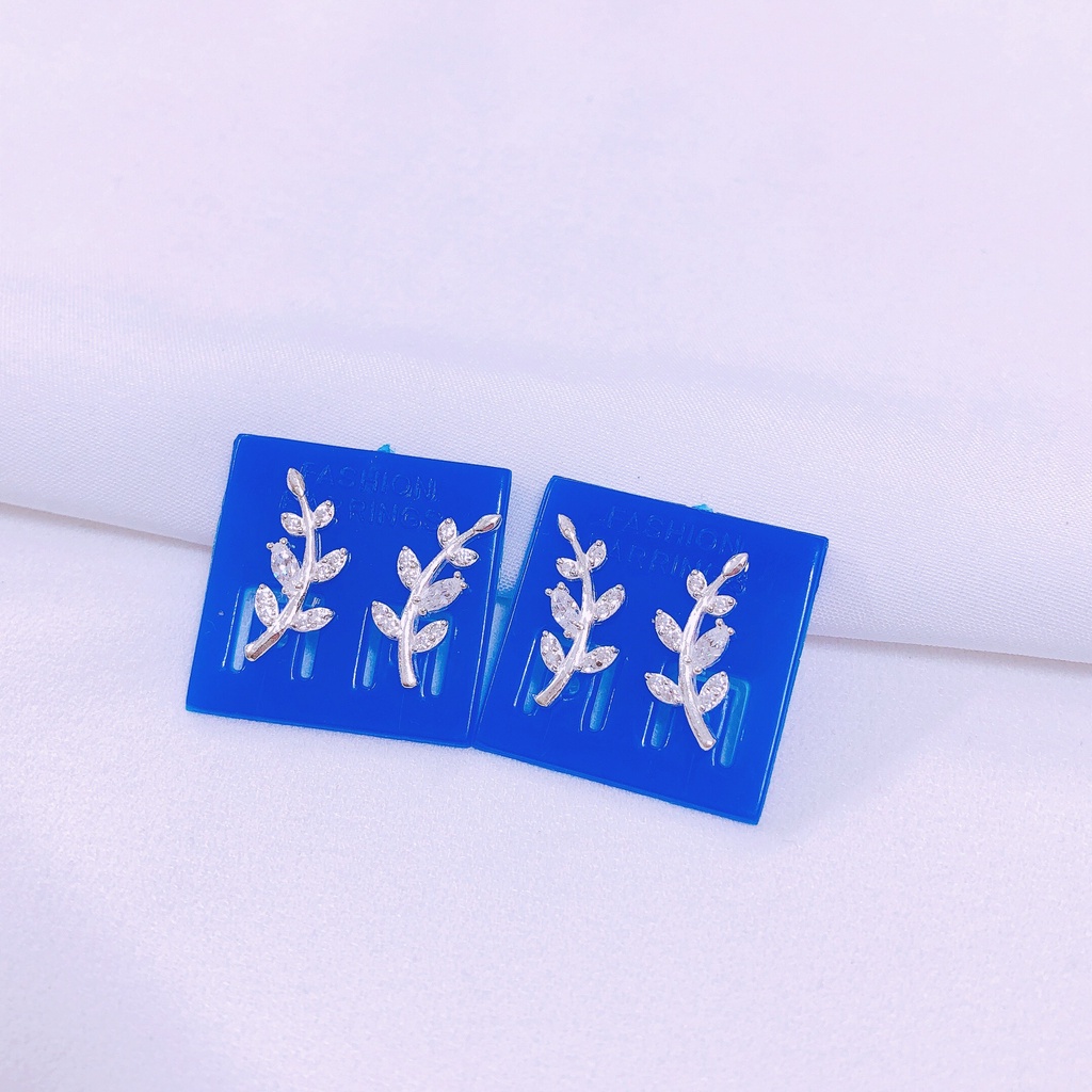 Bông tai nữ bạc thật hình lá nhỏ chốt gài LINH MIU SILVER
