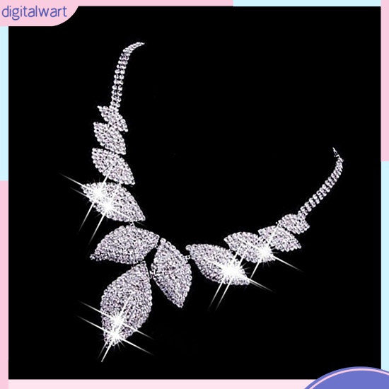 Bộ dây chuyền và cặp khuyên tai thiết kế hình lá đính đá sang trọng cho nữ