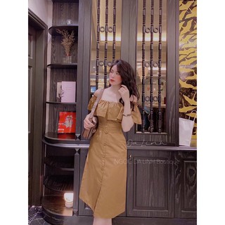bán sỉ váy bèo vai cúc bọc đai eo