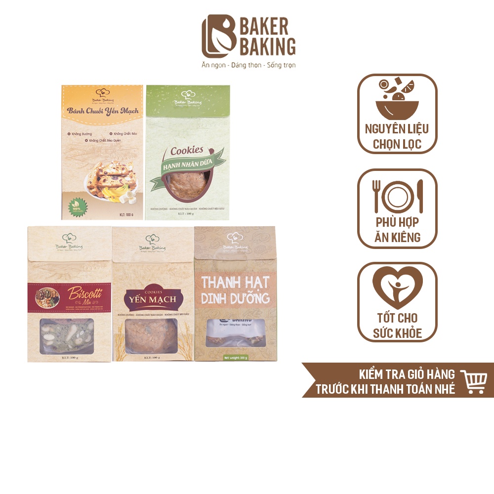 Combo 5 hộp bánh dinh dưỡng hỗ trợ giảm cân, ăn kiêng Baker Baking 100g