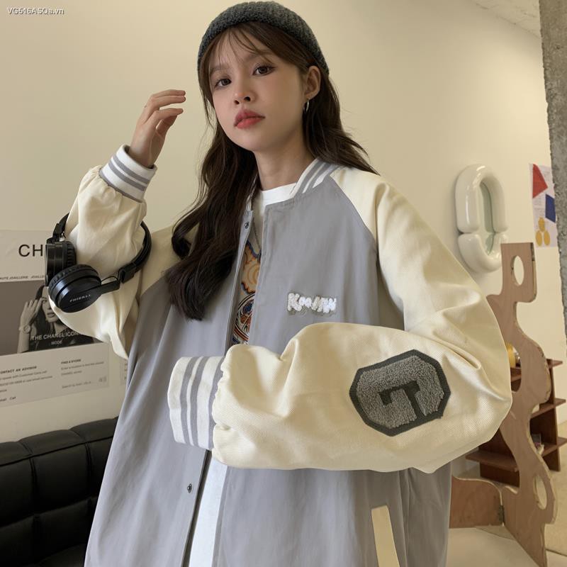 Áo khoác bóng chày dáng rộng phong cách hip hop đường phố Hàn Quốc cho nữ