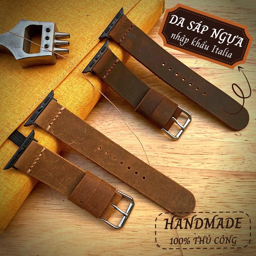 Dây Apple Watch Vnstrap dây đeo đồng hồ Apple Watch series 3 4 5 6 7 se da sáp ngựa 1 lớp 38mm 40mm 42mm 44mm iwatch