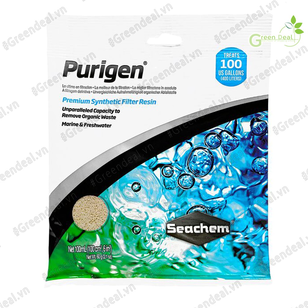 SEACHEM - Purigen (Túi 100 ml) | Vật liệu lọc Amonia, Nitrit, Nitrat cho hồ cá thuỷ sinh