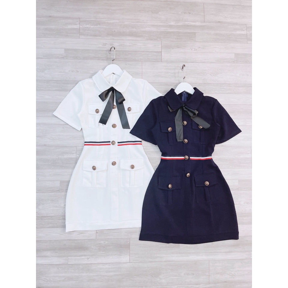 Váy nơ cúc đồng túi trước Lisa_botique hàng thiết kế cao cấp )