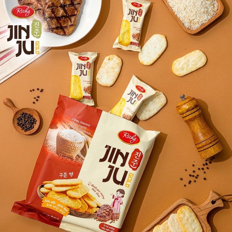 Bánh gạo JINJU RICHY vị bò nướng tiêu gói 134,4g