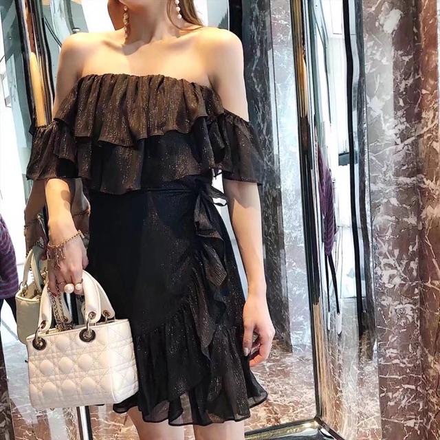 [SẴN] Váy trễ vai voan nhũ (ảnh thật + video) | BigBuy360 - bigbuy360.vn