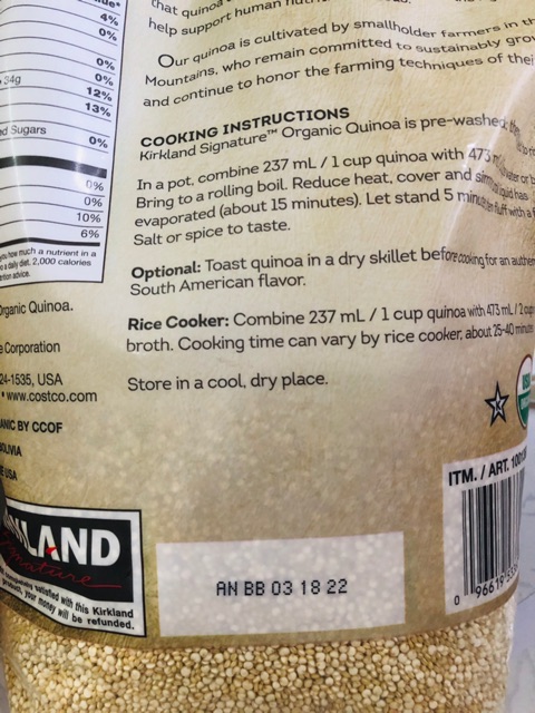 Quinoa (diêm mạch trắng) hữu cơ Kirkland Signature