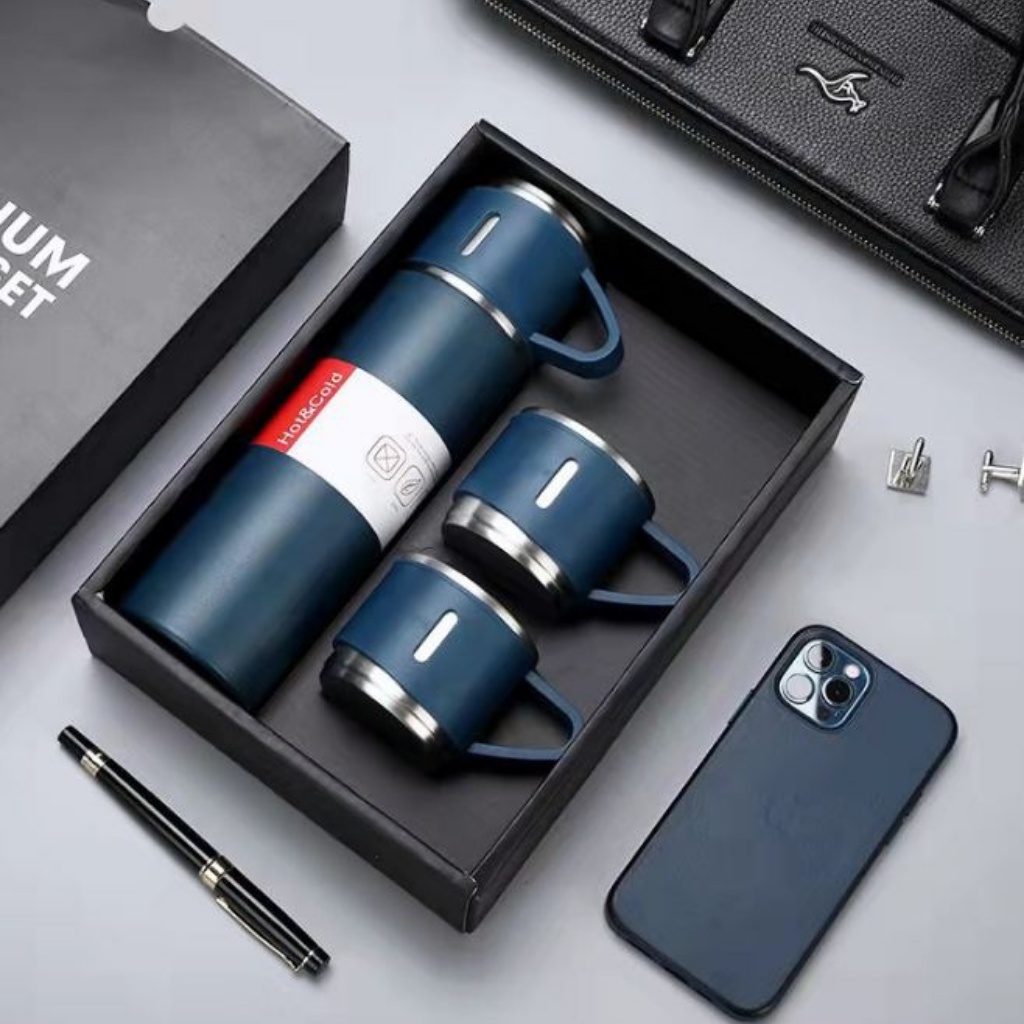 Bình giữ nhiệt Vacum Flask dung tích 500ml, chất liệu inox cao cấp, tặng kèm 2 ly