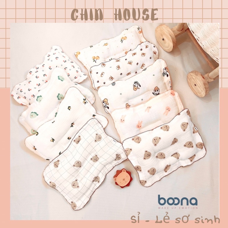 GỐI LÕM XÔ MUSLIN BOONA CHỐNG TRÀO CHỐNG MÉO ĐẦU CHO BÉ (sỉ inbox)