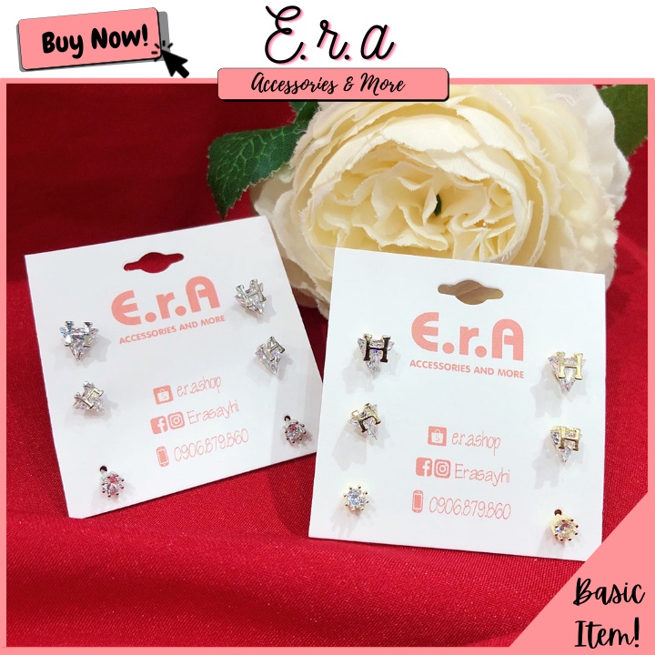 Set 3 Đôi Bông Tai Nữ Bạc 925 Cao Cấp ERASHOP 078102 - Chữ H Đá Nhỏ Gọn, Đơn Giản, Siêu Rẻ Đẹp