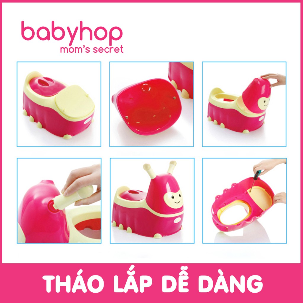 Bô cho bé đi vệ sinh hình con sâu Babyhop phù hợp với bé trai, bé gái 6 tháng đến 5 tuổi chống trơn trượt có tay nắm