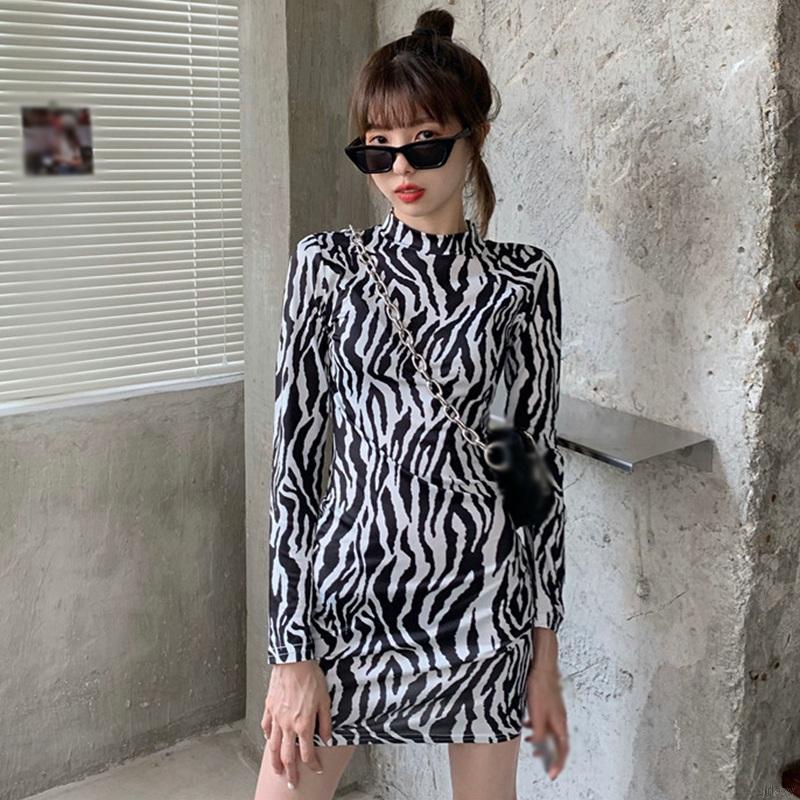 Đầm Dài Tay In Họa Tiết Ngựa Vằn Cá Tính Theo Phong Cách Hàn Quốc Cho Nữ | BigBuy360 - bigbuy360.vn