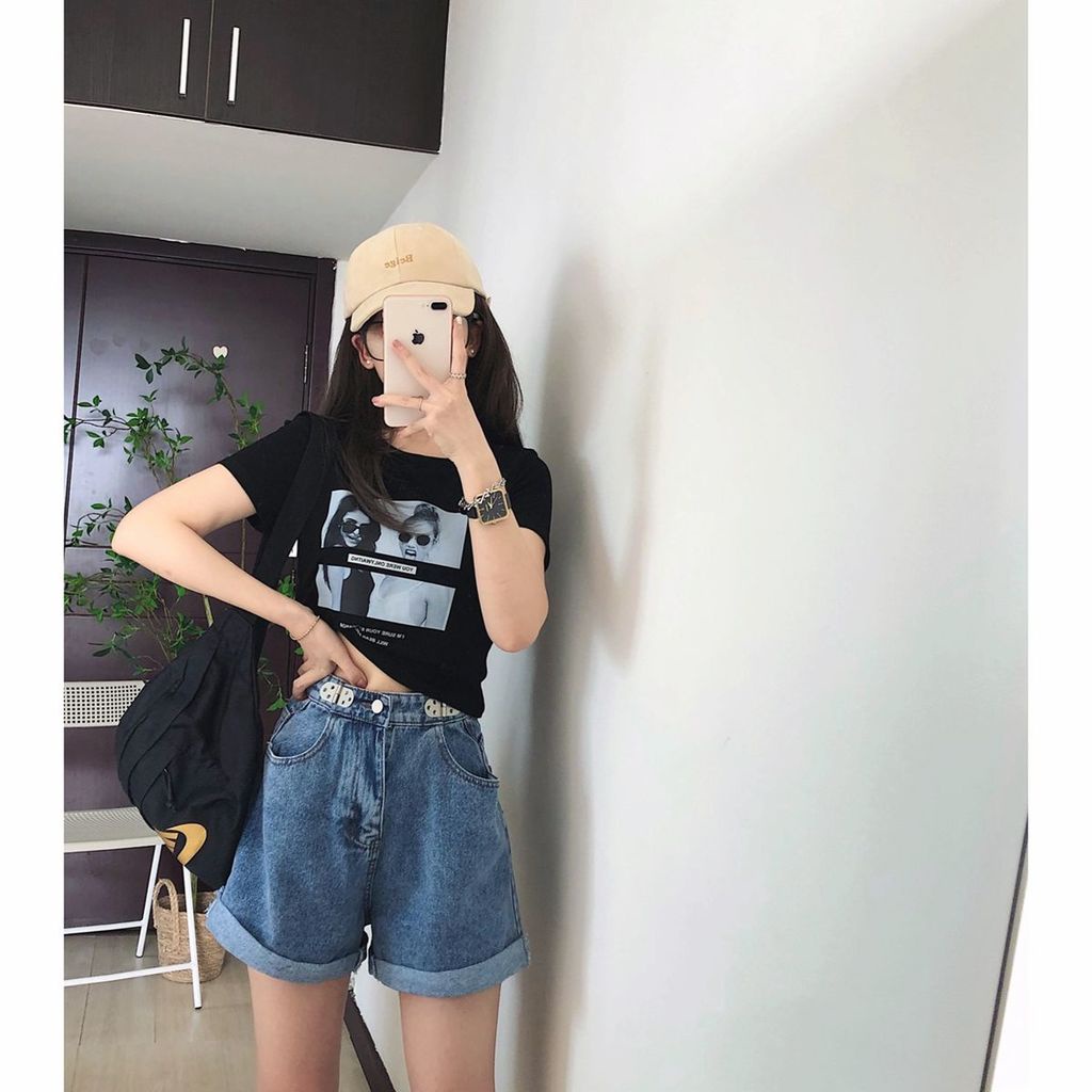 Quần Short Denim Lưng Cao Ống Rộng Size Lớn Thời Trang Mùa Hè Cho Nữ