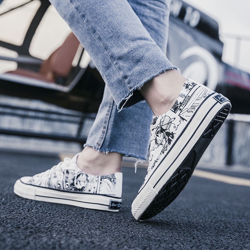Giày Thể Thao canvas Cổ Thấp In Hình anime One Piece Phong Cách Hàn Quốc Cho Nam