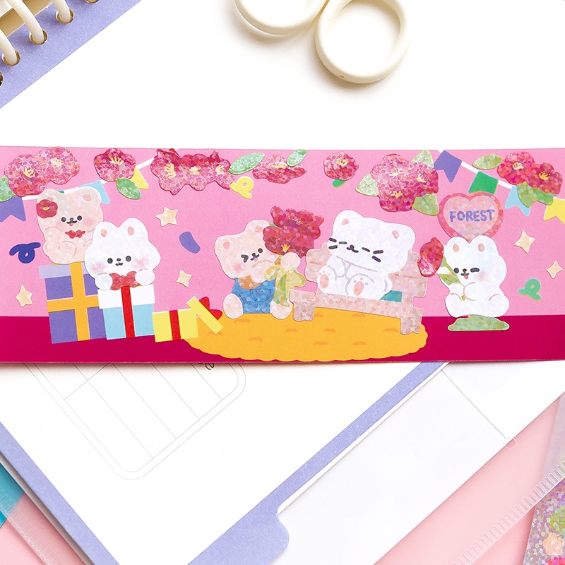 Flowertree Bộ 2 Sticker Dán Trang Trí Sổ Tay Hình Gấu Và Hoa Xinh Xắn