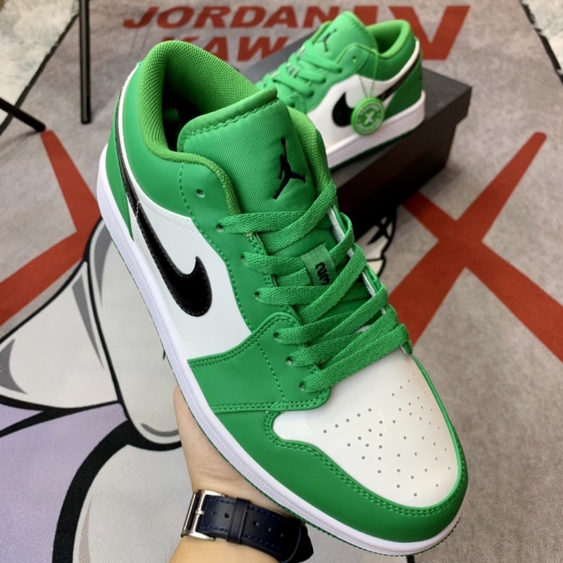 Giày thể thao cổ thấp sneaker jordan 1 low pine green hàng SC da bóng