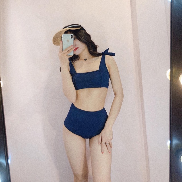 [CÓ SẴN] Bikini cột nơ xanh đen siêu xinh