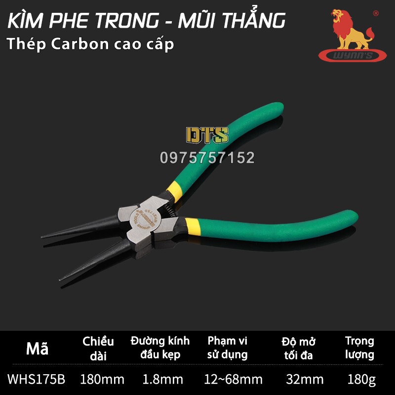 Bộ 4 kìm mở phe trong phe ngoài, mũi thẳng mũi cong công nghiệp WYNN'S 7 inch, kìm phanh thép Carbon cao cấp, kềm mở phe