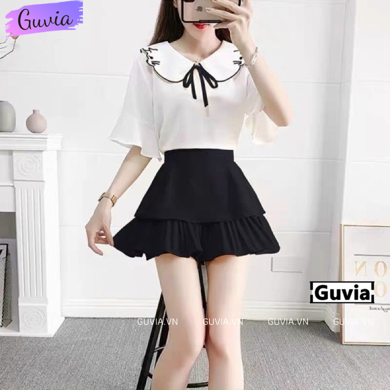 Chân Váy Xếp Ly 2 Tầng Dáng Xòe Xếp Ly Lưng Cạp Cao (Có Quần Trong) GUVIA