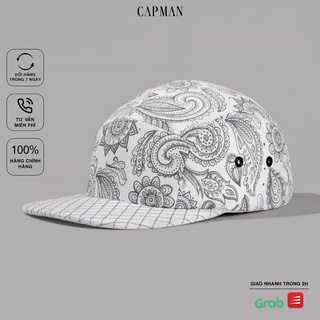 Mũ snapback chính hãng CAPMAN phong cách hiphop vải in hoa văn màu trắng CM62