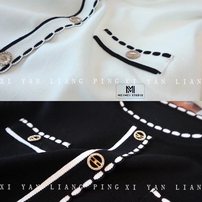 áo len cộc viền khuy phối đen trắng siêu xinh , nhẹ nhàng thanh lịch  | MEIMEI STUDIO