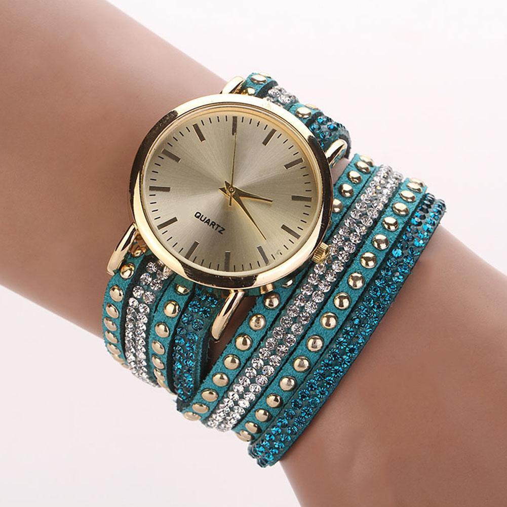 SmileOMG Hot Marketing Women Crystal Rivet Bracelet leather Band Quartz Braid