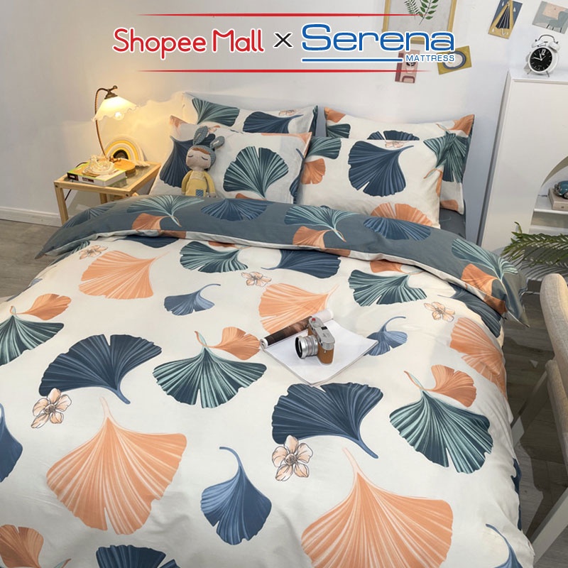 Ga Giường Đẹp 5 Món Cotton Living SERENA Cao Cấp Set Chăn Ra Grap Drap Gối Đệm Nệm Trần Bông Trải Phủ Bọc Giường Cao Cấp