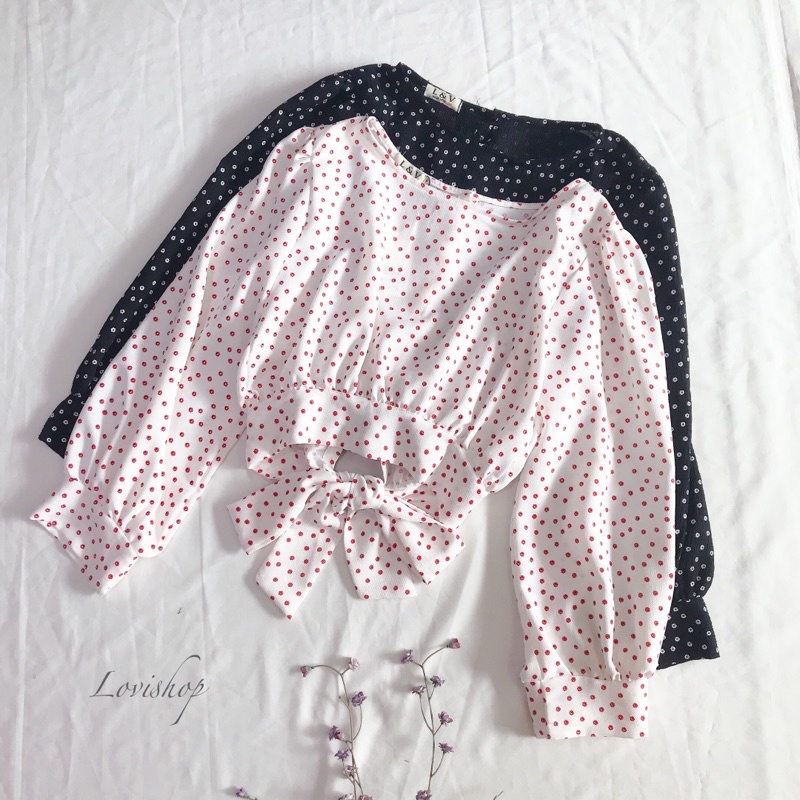 Áo croptop nơ lưng họa tiết hoa nhí có nhiều màu Lovi