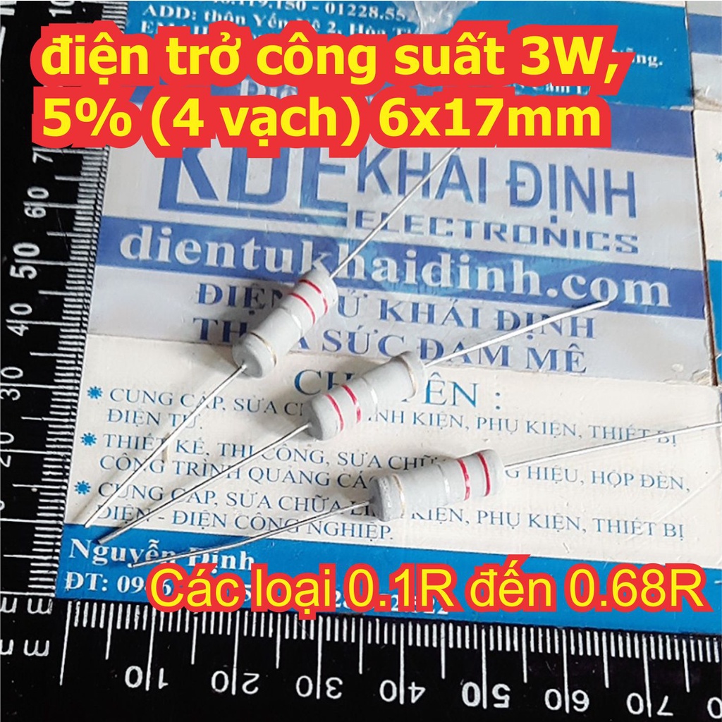 20 con điện trở công suất 3W, 5% (4 vạch) 6x17mm 0.1 Ohm ~ 0.82 Ohm kde7776