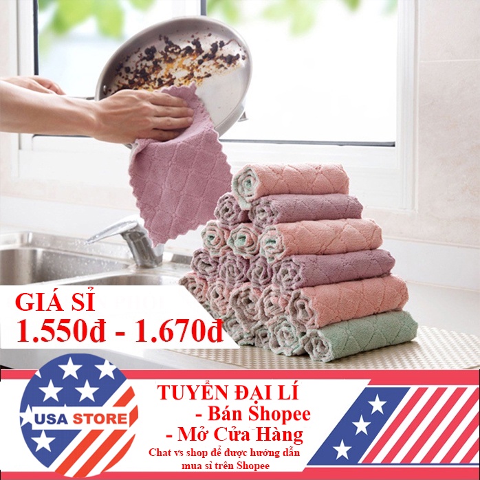Khăn Lau Bát Đĩa T2 SIZE 21X13,5Cm Sợi Cotton Thấm Hút Nước - Khăn Lau Bếp Lau Tay Đa Năng 2 Mặt Dày Dặn