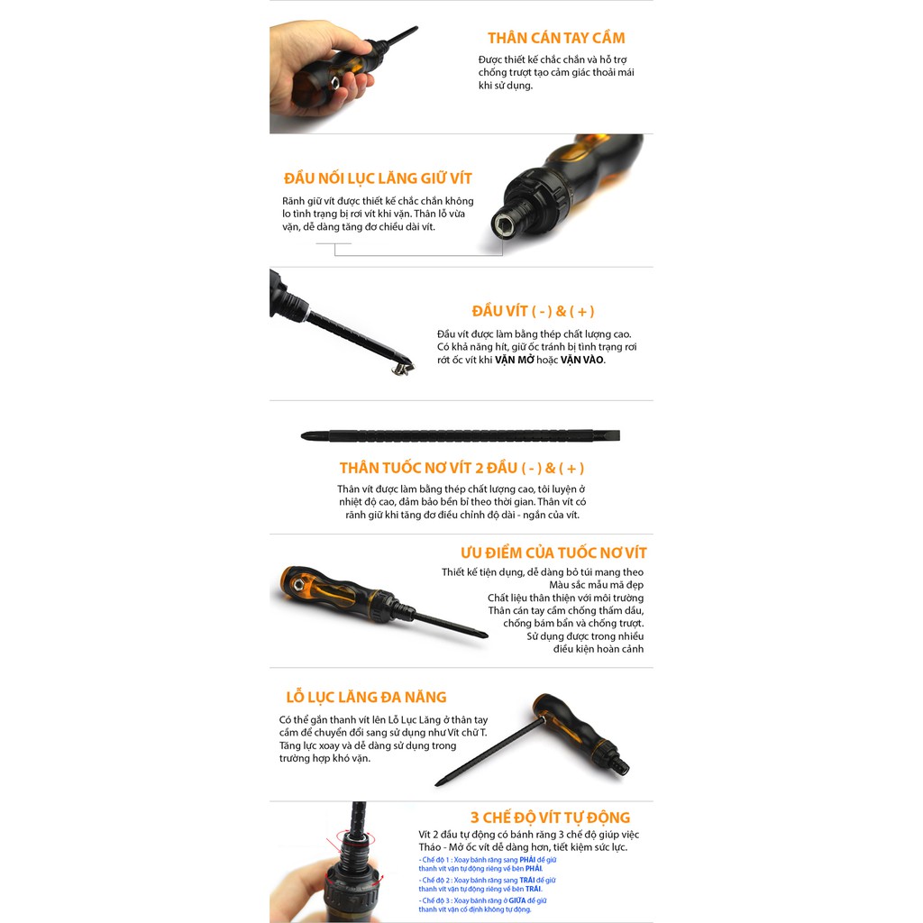 Cây tua vít 2 đầu vặn tự động đa năng tiện lợi