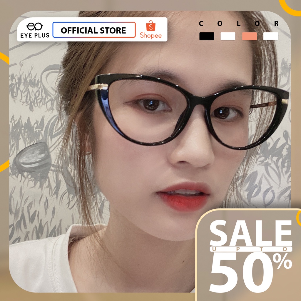 Gọng kính cận nam nữ thời trang Eye Plus dáng mắt mèo càng mảnh E350-N8887