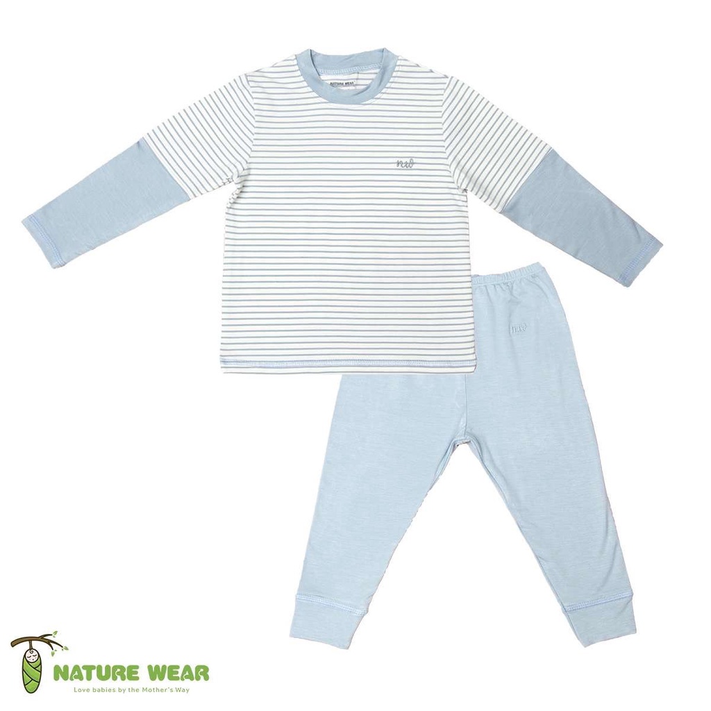 [CHÍNH HÃNG] Bộ dài tay chui đầu bamboo cotton thân kẻ trẻ em thu đông 2021 Nature Wear