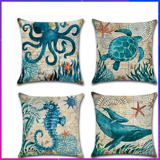 Bao gối vuông, bọc gối sofa, vỏ gối cotton tựa lưng 45x45cm bộ sưu tập Biển cả bao la [XỊN]
