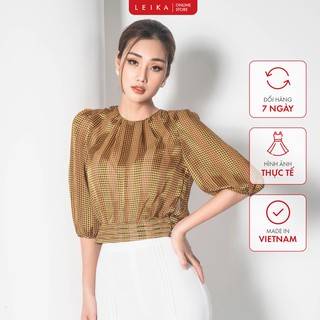 Áo sơ mi nữ tay lỡ kẻ croptop LEIKA