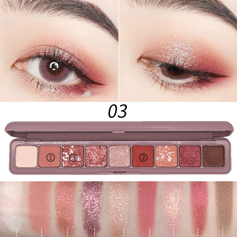 9g Bảng phấn mắt PFFEE 9 màu lì/nhũ kết hợp trang điểm chống nước lâu trôi