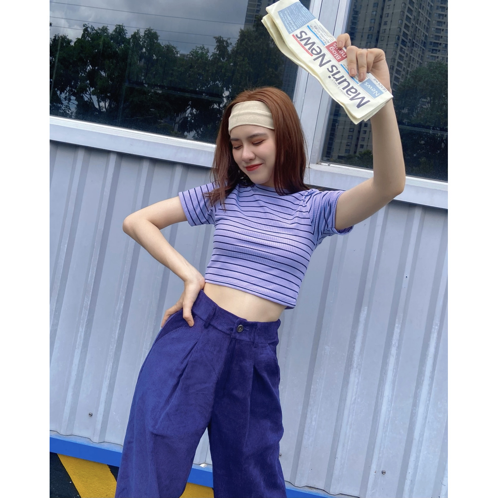 Áo Croptop Cổ Tròn Sọc Đủ Màu Thời Trang Hàn Quốc | BigBuy360 - bigbuy360.vn