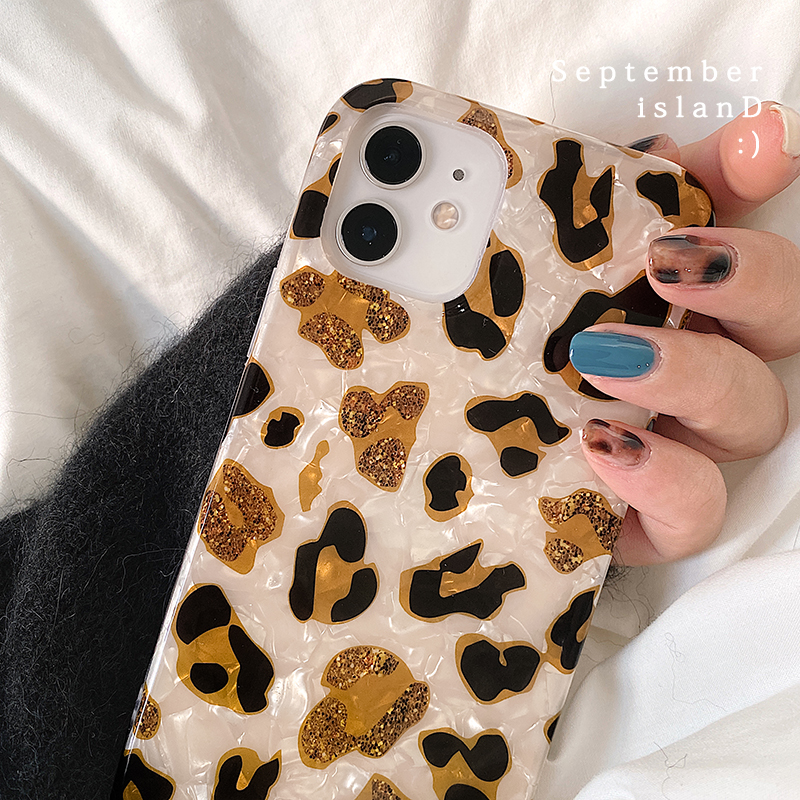 Light luxury pearl glitter yellow leopard print phone case for iphone 14 13 12 pro max 7plus xr 11 mini