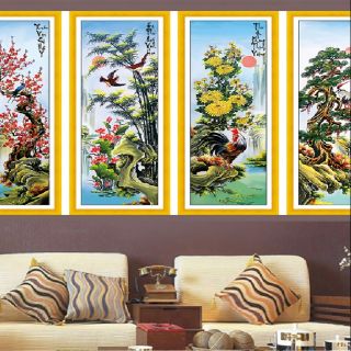 Tranh thêu chữ thập tứ quý tùng cúc trúc mai MN0120.  KT146x100