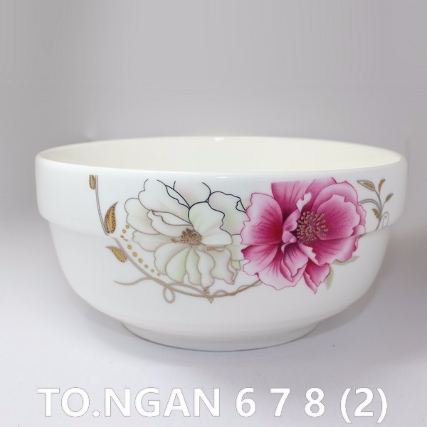 combo 10 bát cơm sứ ngấn hoa văn
