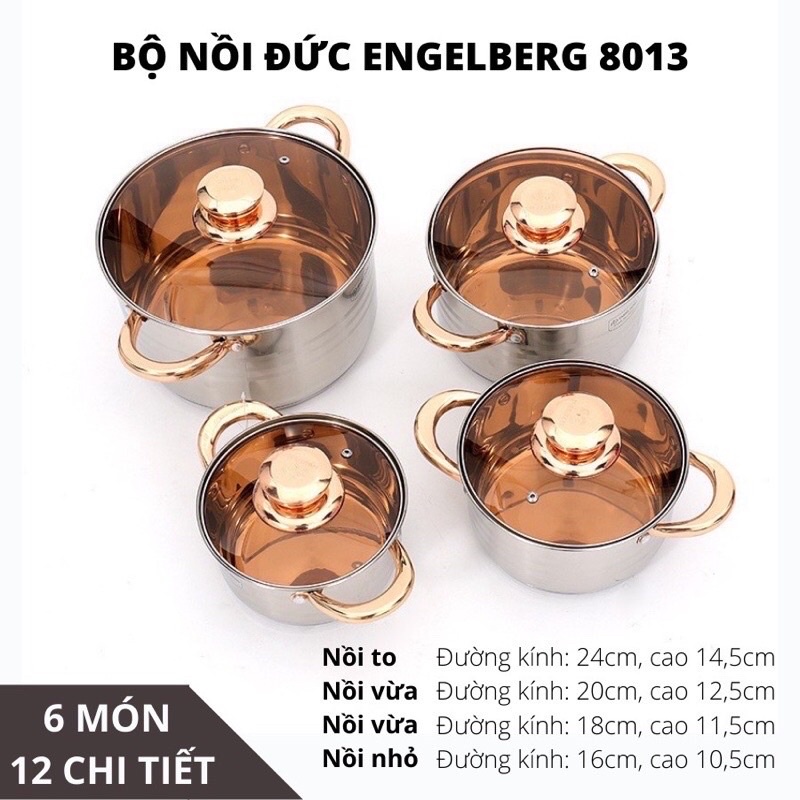 Bộ Nồi Đức 6 Chiếc YIMEITAI Vung Kính Nhập Khẩu, Bộ Nồi 6 Món 12 Chi Tiết Công Nghệ Đức