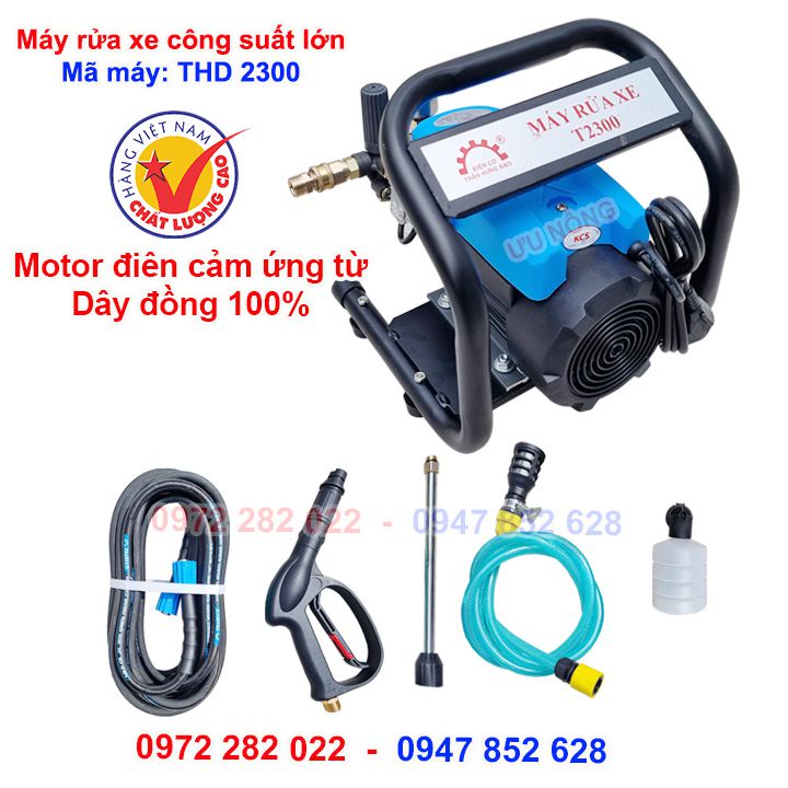 Máy rửa xe xách tay T2300 áp lực cao có chỉnh áp Điện Cơ Trần Hưng Đạo motor cảm ứng điện từ chính hãng