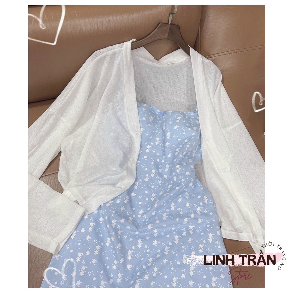 Sét Váy Hoa Nhí Và Áo Khoác Cardigan 🦋FREESHIP🦋 Đầm 2 Dây Hoa Nhí Mix Áo Cardigan Linh Trần Store