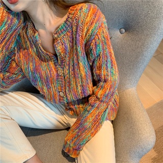 Áo khoác len nữ oversize , áo cardigan cầu vồng ulzzang